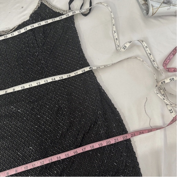 NEW $398 Mac Duggal‎ [ 14 ] Beaded Spaghetti Strap Column Gown Black Silver - Picture 9 of 11